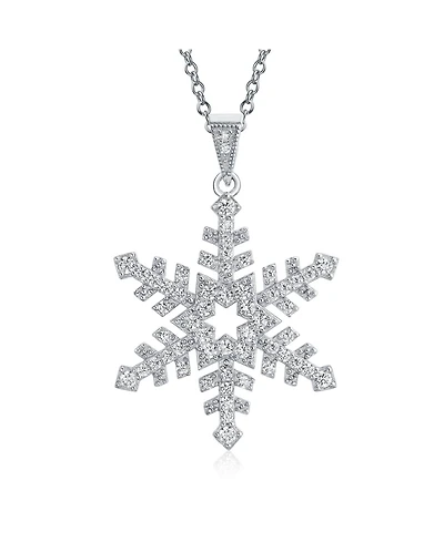 Bling Jewelry Christmas Holiday Party Branch Micro Pave Cubic Zirconia Cz Star Snowflake Pendant Necklace Sterling Silver