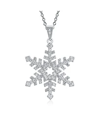 Bling Jewelry Christmas Holiday Party Branch Micro Pave Cubic Zirconia Cz Star Snowflake Pendant Necklace Sterling Silver