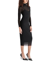 Steve Madden Women's Vivienne Mesh Long-Sleeve Midi Dress