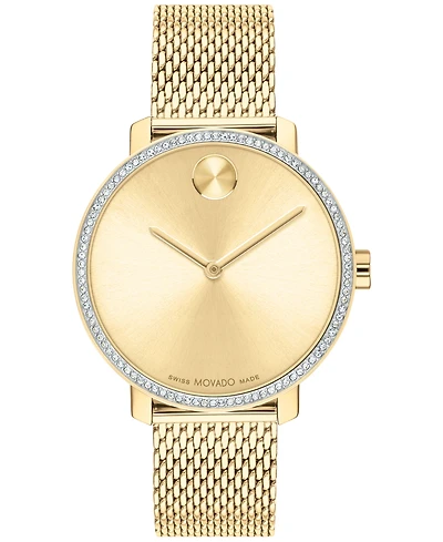 Movado Women's Swiss Bold Shimmer Gold Ion Plated Stainless Steel Mesh Bracelet Watch 34mm