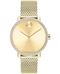 Movado Women's Swiss Bold Shimmer Gold Ion Plated Stainless Steel Mesh Bracelet Watch 34mm