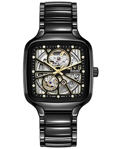 Rado Unisex Swiss Automatic True Square Open Heart Diamond (1/10 ct. t.w.) Ceramic Bracelet Watch 38mm