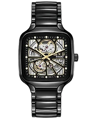 Rado Unisex Swiss Automatic True Square Open Heart Diamond (1/10 ct. t.w.) Ceramic Bracelet Watch 38mm