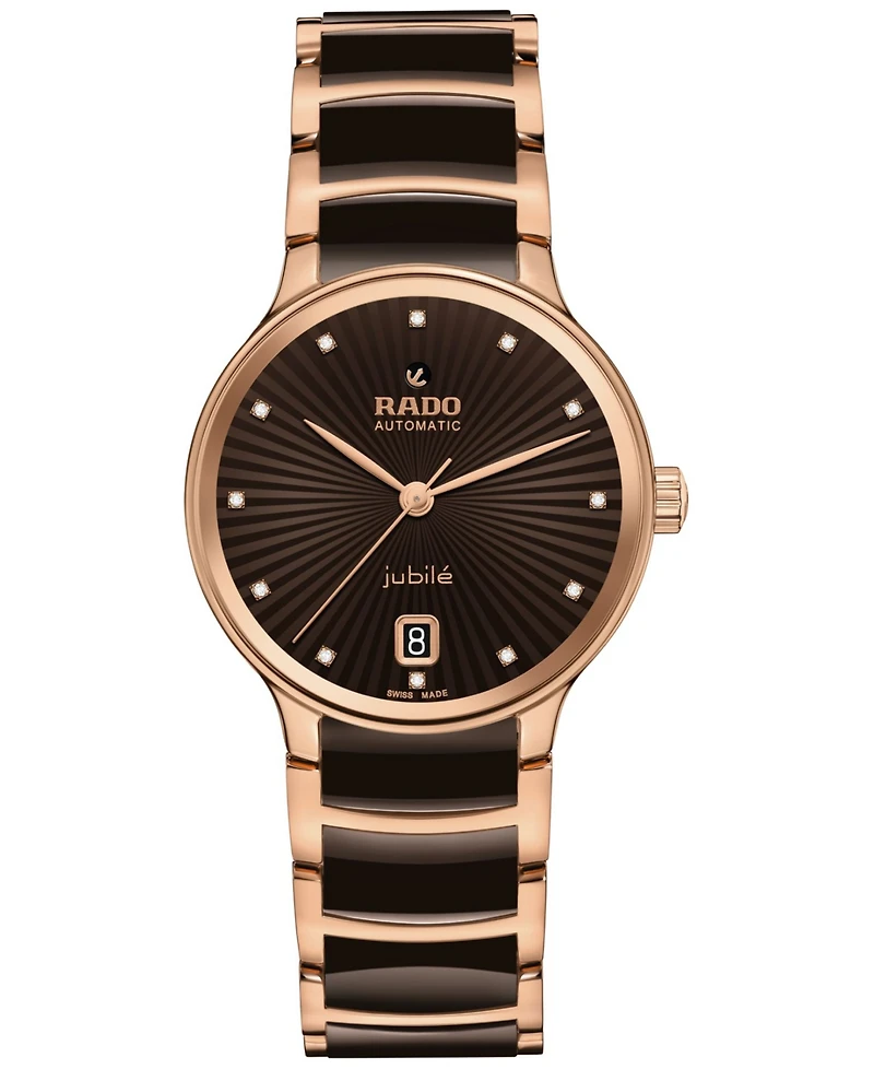 Rado Women's Swiss Automatic Centrix Diamond Accent Ceramic & Rose Gold Pvd Stainless Steel Bracelet Watch 35mm