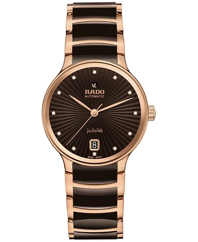 Rado Women's Swiss Automatic Centrix Diamond Accent Ceramic & Rose Gold Pvd Stainless Steel Bracelet Watch 35mm