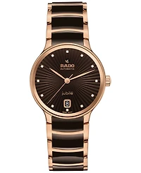 Rado Women's Swiss Automatic Centrix Diamond Accent Ceramic & Rose Gold Pvd Stainless Steel Bracelet Watch 35mm