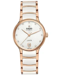 Rado Women's Swiss Automatic Centrix Diamond Accent White Ceramic & Rose Gold Pvd Stainless Steel Bracelet Watch 35mm