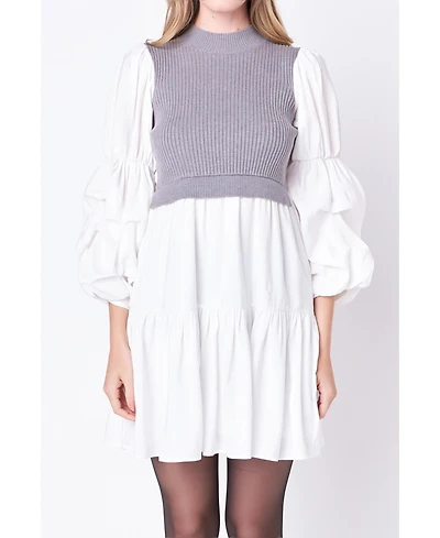 English Factory Women's Mixed Media Mini Dress