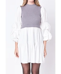 English Factory Women's Mixed Media Mini Dress