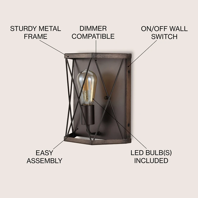 Jonathan Y Liam Rustic Farmhouse Iron Led Sconce