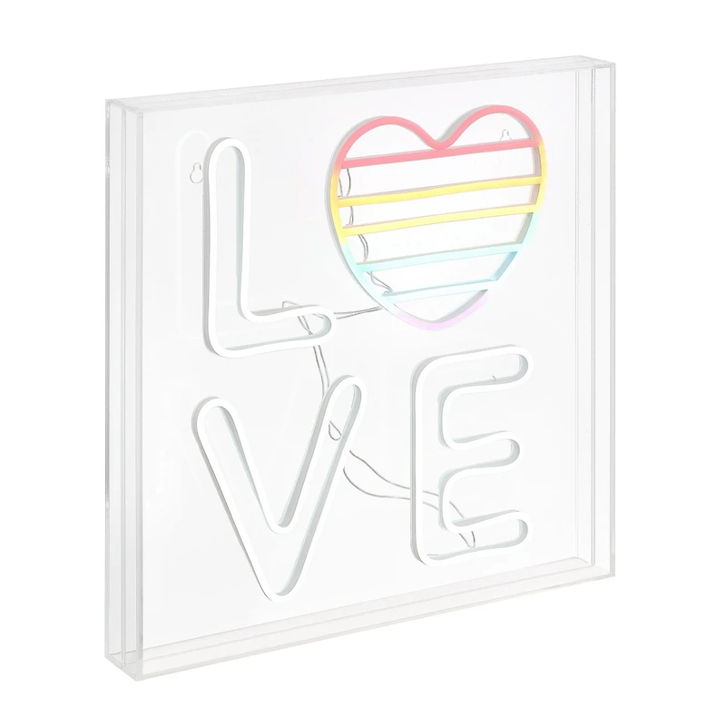 Jonathan Y Love Square Contemporary Glam Acrylic Box Usb Operated Led Neon Light
