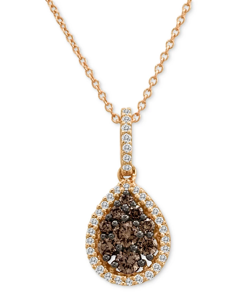 Le Vian Chocolate Diamond & Vanilla Diamond Teardrop Halo 18" Pendant Necklace (1/2 ct. t.w.) in 14k Rose Gold