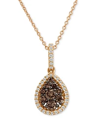 Le Vian Chocolate Diamond & Vanilla Diamond Teardrop Halo 18" Pendant Necklace (1/2 ct. t.w.) in 14k Rose Gold