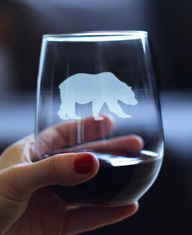 Bevvee Bear Silhouette Rustic Cabin Gifts Stem Less Wine Glass, 17 oz