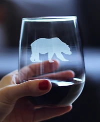 Bevvee Bear Silhouette Rustic Cabin Gifts Stem Less Wine Glass, 17 oz