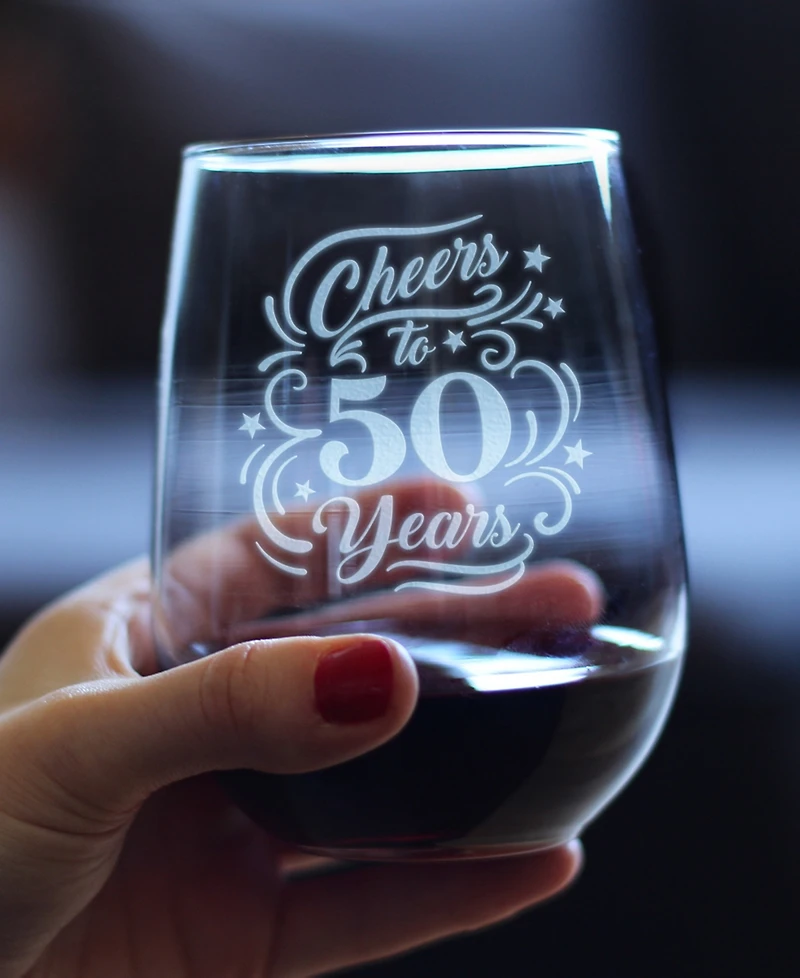 Bevvee Cheers to 50 Years 50th Anniversary Gifts Stem Less Wine Glass, 17 oz