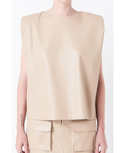 Women's Shoulder Padded Leather Top