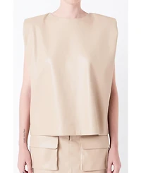 Women's Shoulder Padded Leather Top