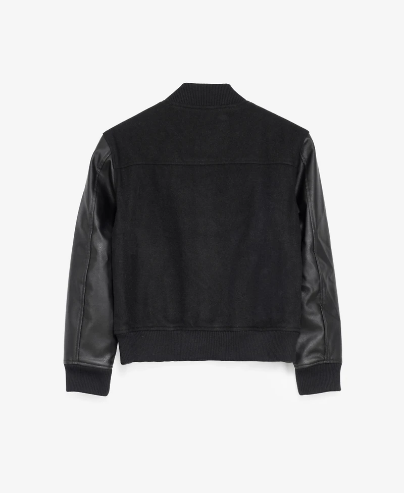 Xray Boy's Wool Varsity Bomber Jacket With Grainy Pu Sleeves