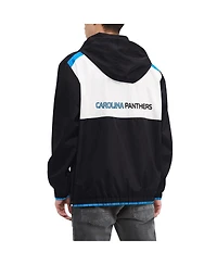 Men's Tommy Hilfiger Black, White Carolina Panthers Carter Half-Zip Hooded Top