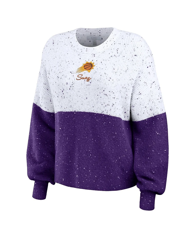 Women's Wear by Erin Andrews White, Purple Phoenix Suns Color-Block Pullover Sweater