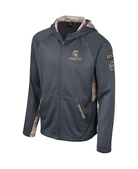 Men's Colosseum Charcoal Michigan State Spartans Oht Military-Inspired Appreciation Camo Raglan Full-Zip Hoodie