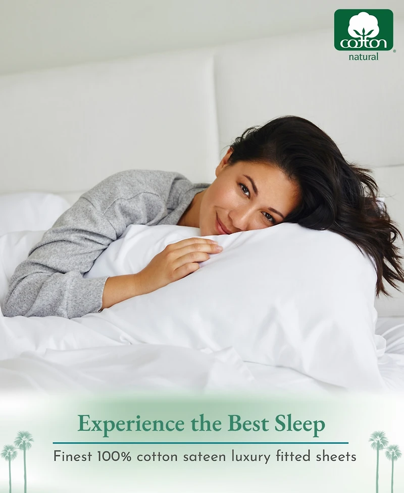 Striped 500 Thread Count Fitted Sheet Only, 100% Cotton Sateen, Fully Elasticized with Deep Pockets by California Design Den