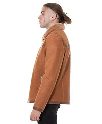 Furniq Uk Men's Leather Banded Sheepskin Casual Jacket, Washed Tan with Brissa Wool