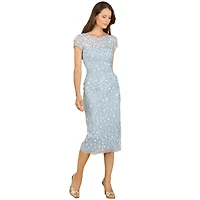 Women's 3D Applique Midi Dress with Cap Sleeves