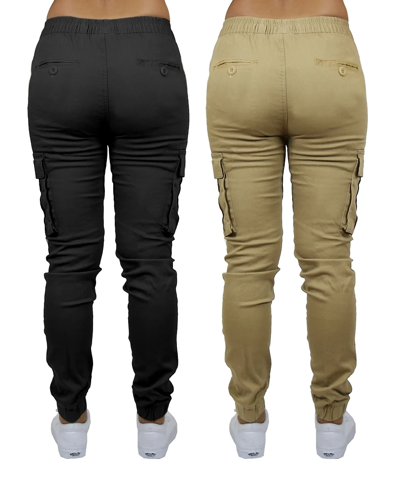 Galaxy By Harvic Women's Loose Fit Cotton Stretch Twill Cargo Joggers Set, 2 Pack