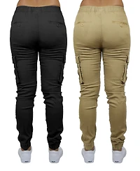Galaxy By Harvic Women's Loose Fit Cotton Stretch Twill Cargo Joggers Set, 2 Pack