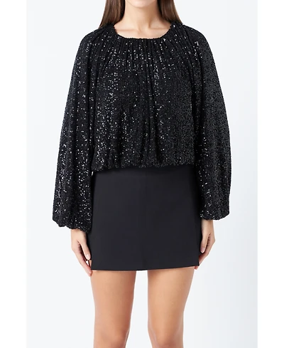 endless rose Women's Sequins Blouson Top