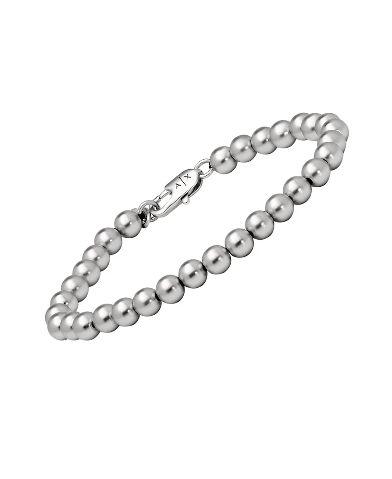 Armani Exchange Men's Silver-Tone Brass Beaded Bracelet