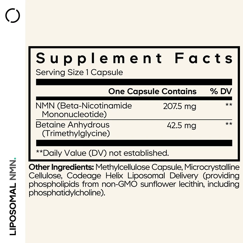 Codeage Liposomal Nmn & Betaine Anhydrous Tmg Capsules Supplement, Nad?+? Precursor, 30 ct