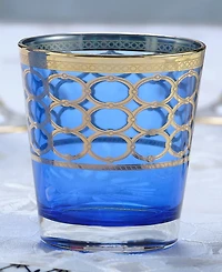 Lorren Home Trends Cobalt Blue Double Old Fashion with Gold-Tone Rings, Set of 4