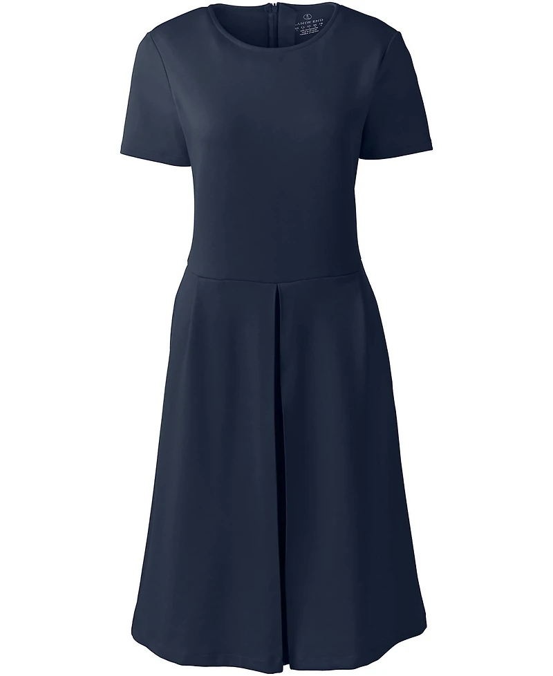 Lands' End Women's School Uniform Short Sleeve Ponte Dress Top of Knee