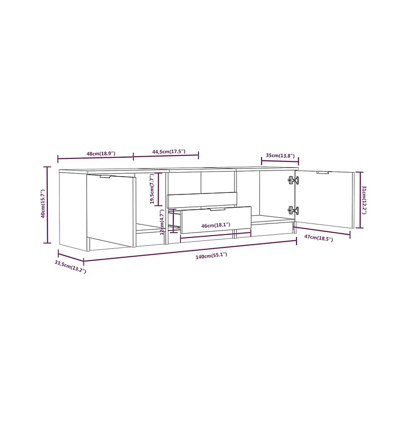Tv Stand Concrete Gray 55.1"x13.8"x15.7" Engineered Wood