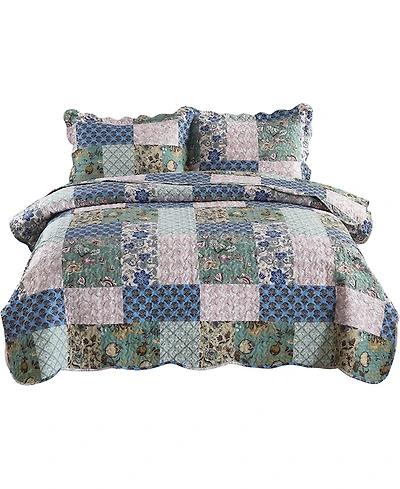 MarCielo 3 Piece Printed Quilt Bedspread Set Bedding Coverlet Set Queen Size B026