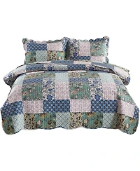 MarCielo 3 Piece Printed Quilt Bedspread Set Bedding Coverlet Set Queen Size B026