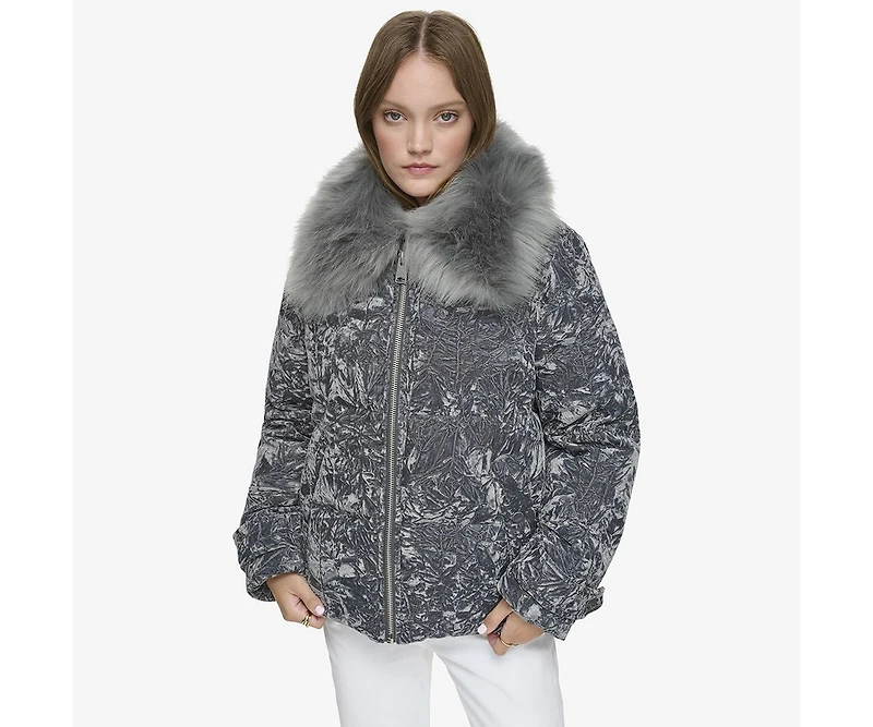 Andrew Marc Black Label Women's Charleroi Crushed Velvet Down Puffer