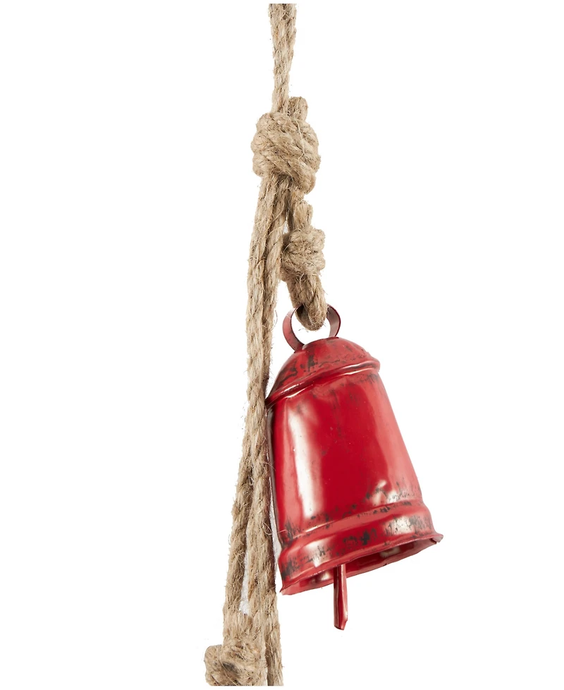 Rosemary Lane Metal Handmade Tibetan Inspired Decorative Cow Bell with Jute Hanging Rope, 4" x 3" x 29"