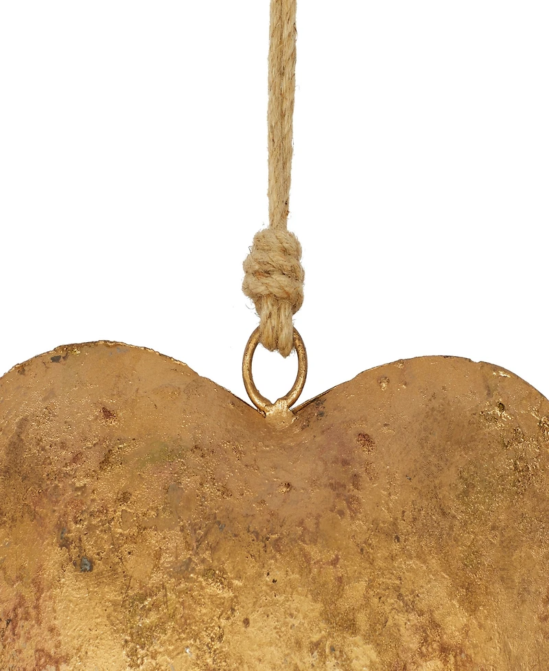 Rosemary Lane Metal Heart Decorative Bells with Hanging Rope Set of 3, 20", 17", 12"