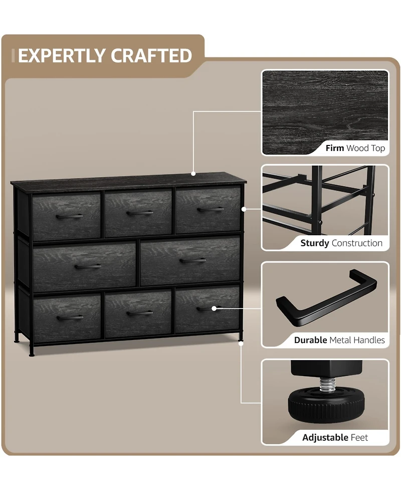 Sorbus 8 Drawers Wide Dresser - Organizer Unit with Steel Frame Wood Top and handle, Fabric Bins Amazing for household decluttering