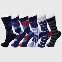 Alpine Swiss Men's Dress Socks 6 Pair Crew Sock Cotton for Men Solid Ribbed Argyle Pattern Multicolor Fun Designs