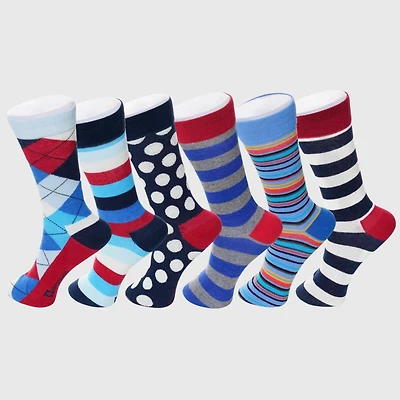 Alpine Swiss Men's Dress Socks 6 Pair Crew Sock Cotton for Men Solid Ribbed Argyle Pattern Multicolor Fun Designs