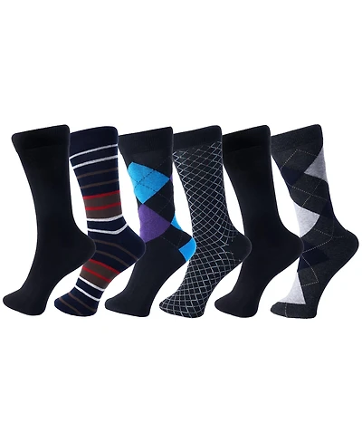 Alpine Swiss Men's Dress Socks 6 Pair Crew Sock Cotton for Men Solid Ribbed Argyle Pattern Multicolor Fun Designs