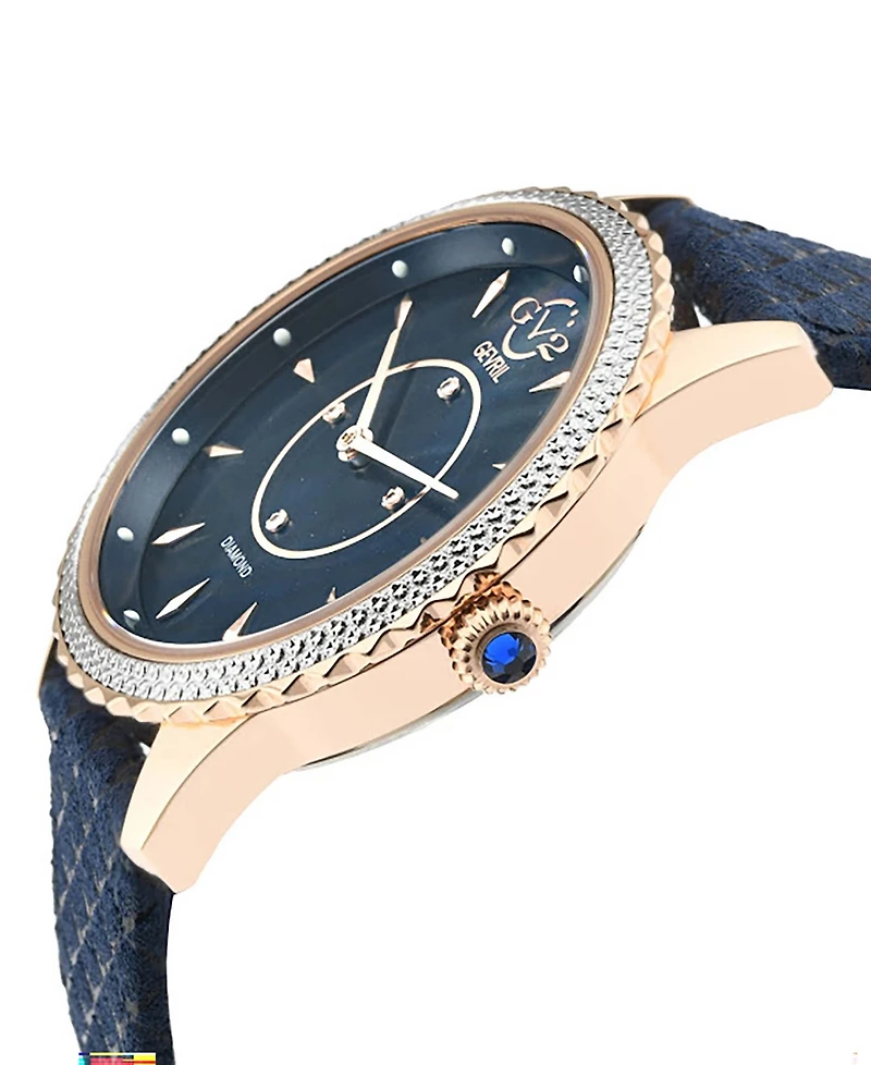 GV2 by Gevril Women's Swiss Quartz Siena Blue Leather Watch 38mm