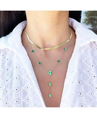 The Lovery Malachite Clover Station Lariat Necklace 14K Yellow Gold