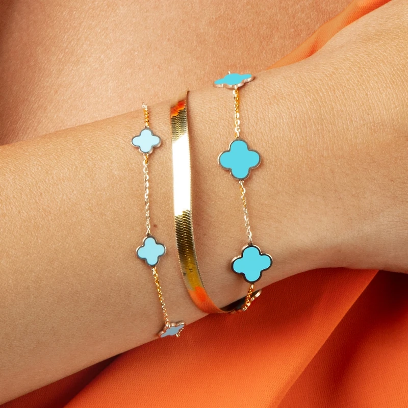 The Lovery Small Turquoise Clover Bracelet 14K Gold