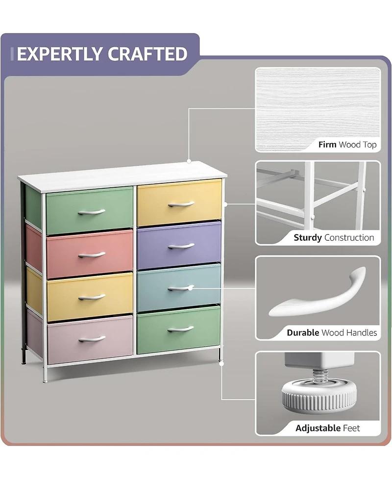 Sorbus 8 Drawers Dresser- Storage Unit with Steel Frame, Wood Top, Fabric Bins - for Bedroom, Closet, Office, and more
